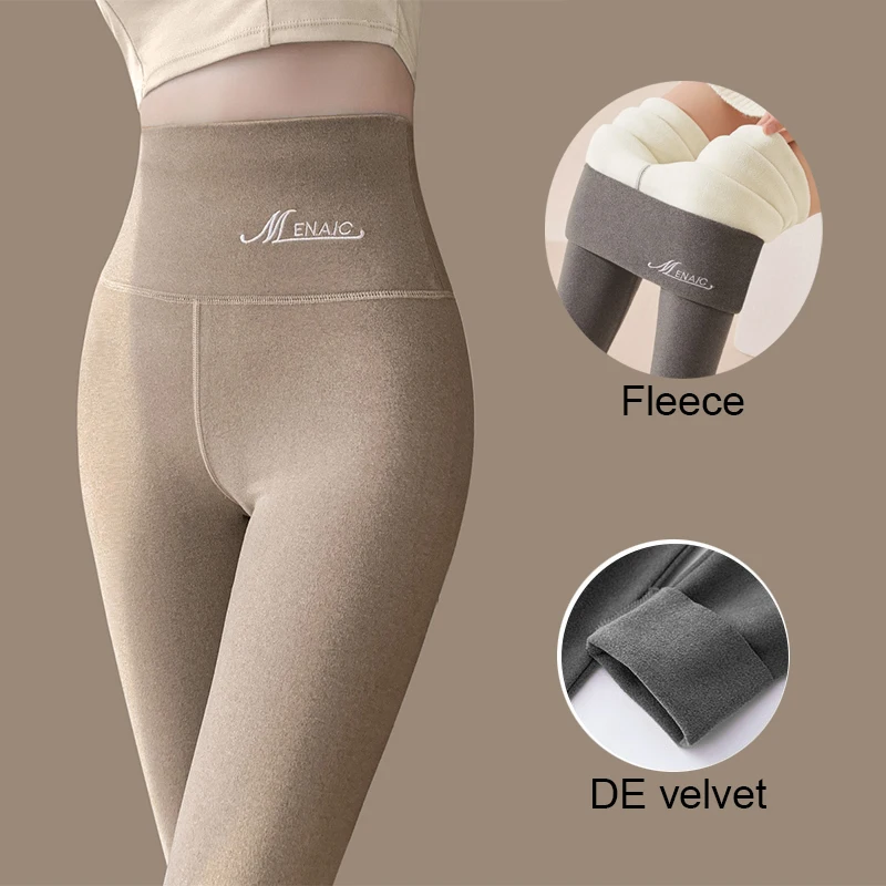 Collants polaires chauds et élastiques pour femmes, Leggings épais en peluche taille haute en velours, extensibles, hiver