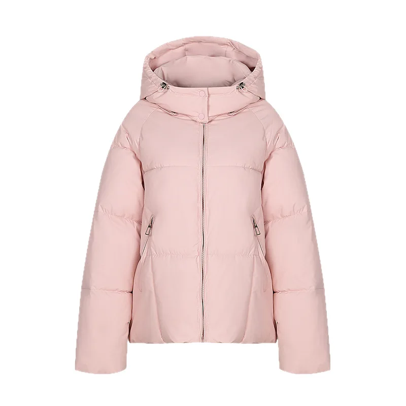 Women Short Oversize Parkas Coats Hooded Jacket Solid Drawstring Hem Zipper Fly Looose Fit Thick Casual Office Lady Winter 2025