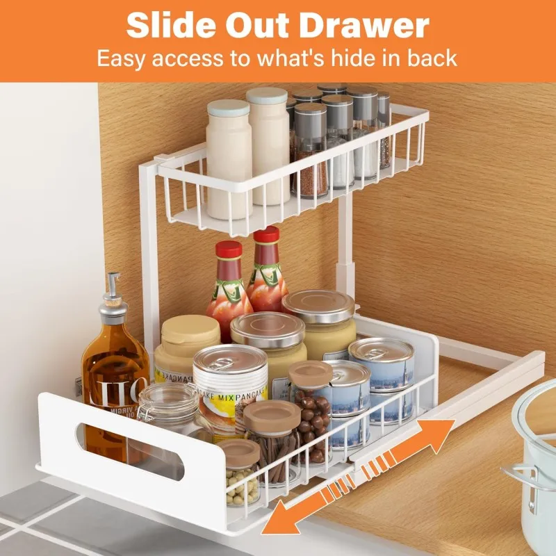 

Under Sink Organizer 2 Tier Pull out Cabinet Organizer Shelf Sliding Drawer for Kitchen Bathroom Pantry Closet Organization Rack