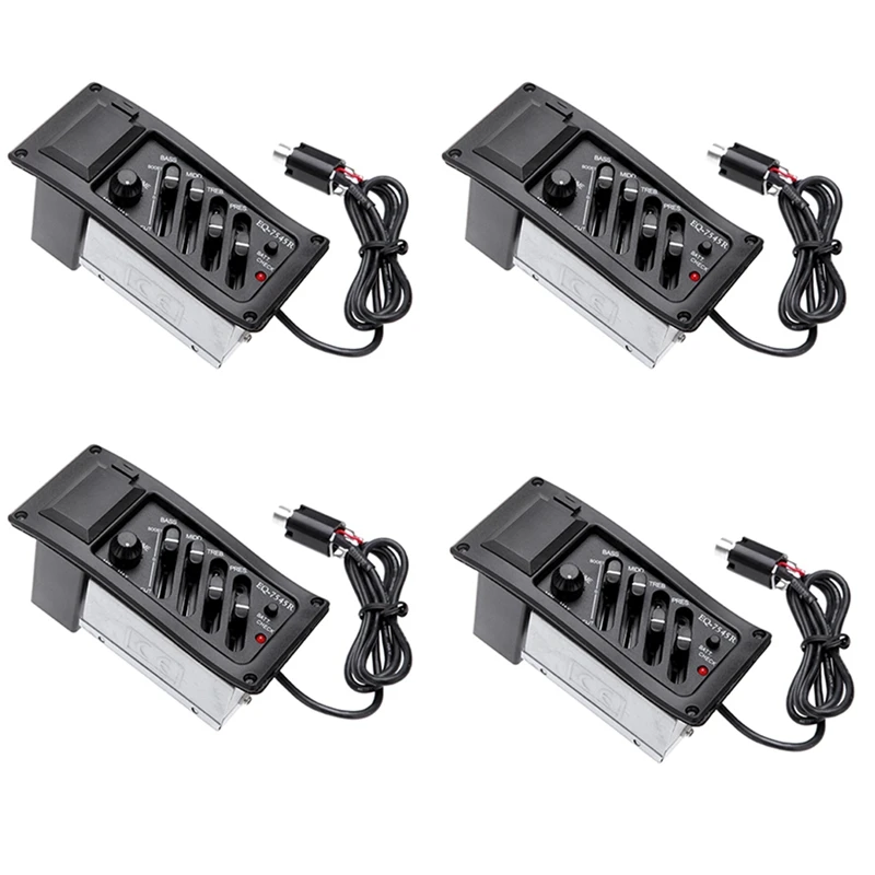 

4 компл. EQ-7545R 4-полосный эквалайзер для акустической гитары, предусилитель, эквалайзер, эквалайзер 7545R, усилитель звукоснимателя, выход 6,5 мм, простая установка