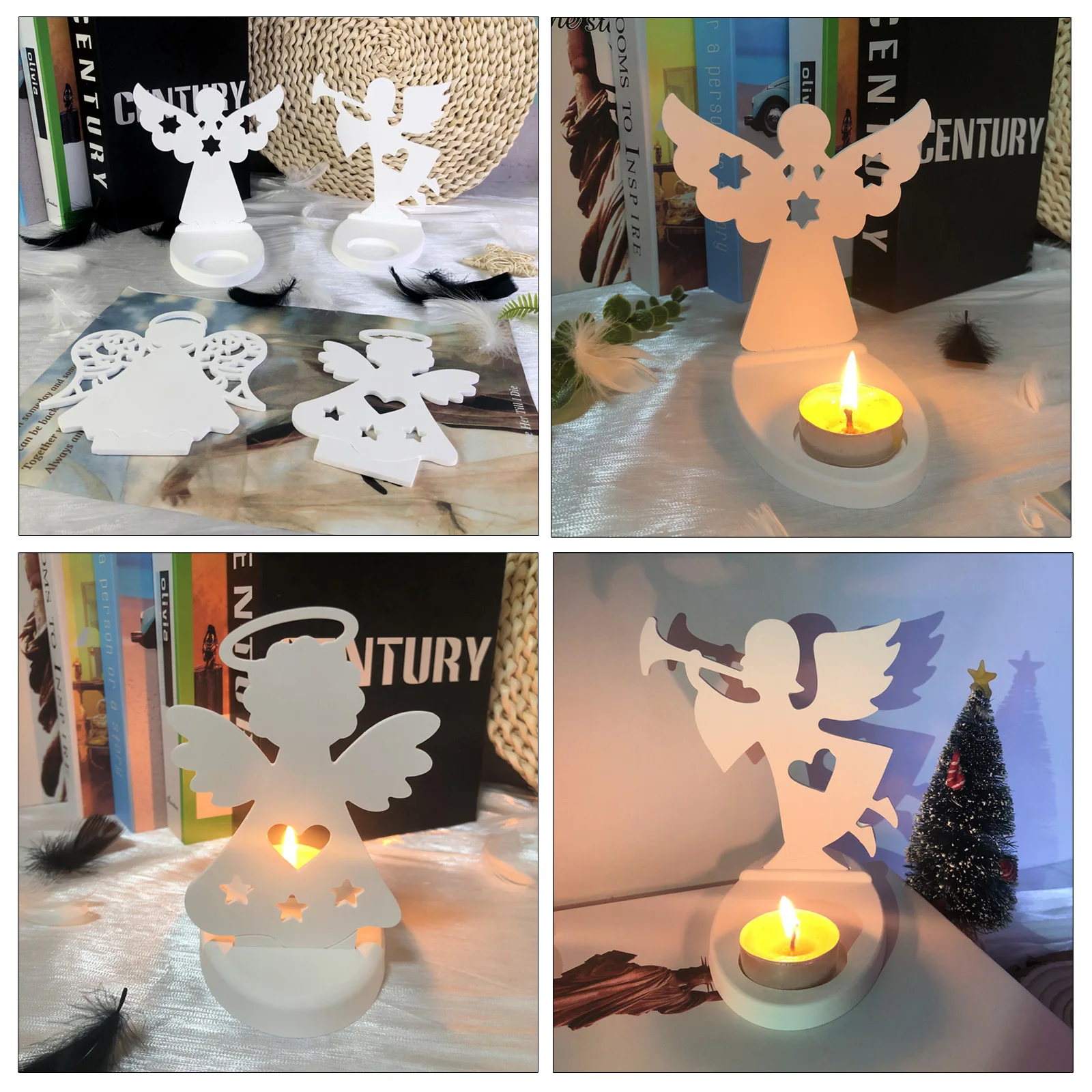 3D Angel Love Star Candle Holder Silicone Mold DIY Plaster Gypsum Candlestick Ornament Molds Decoration Craft Gifts Making