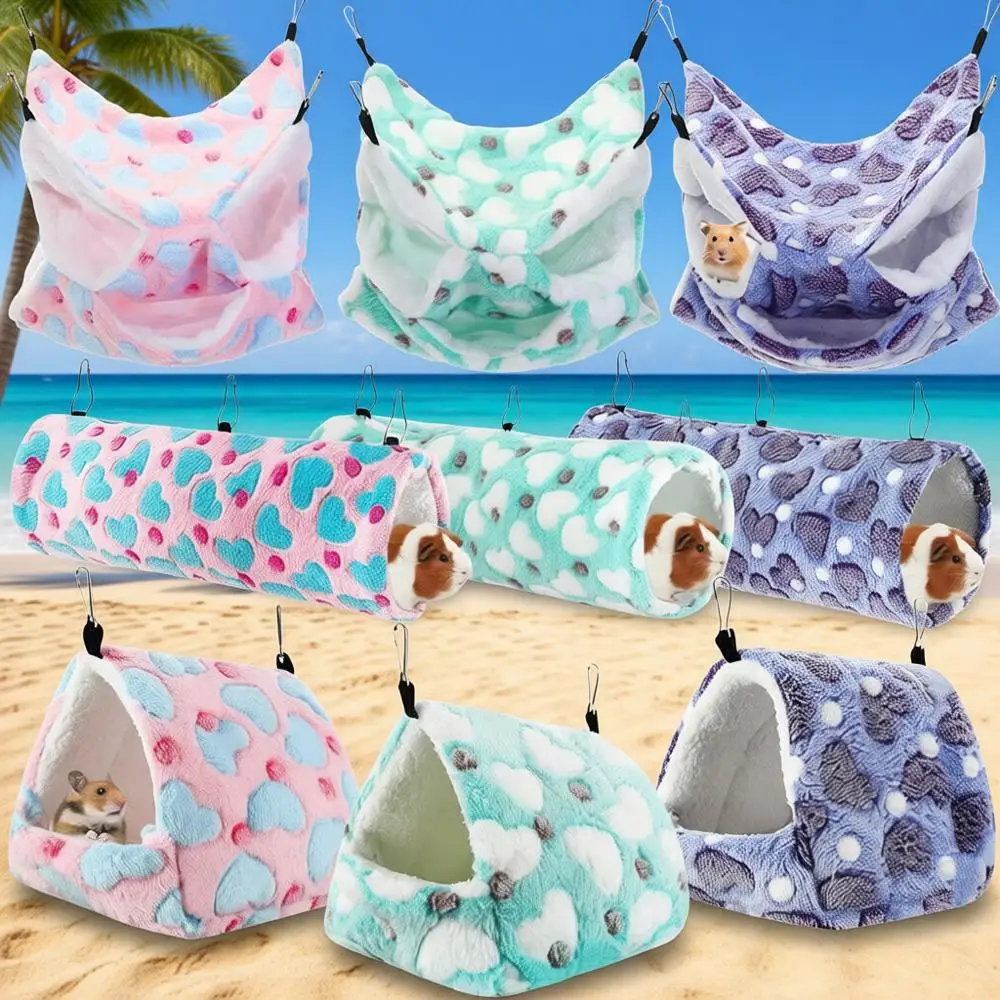 

3-Tier Rat and Small Pet Hammock, Hanging Tunnel Glider, Hideout Bed for Guinea Pigs, Hamsters - Green, Purple, Pink, Heart Patt