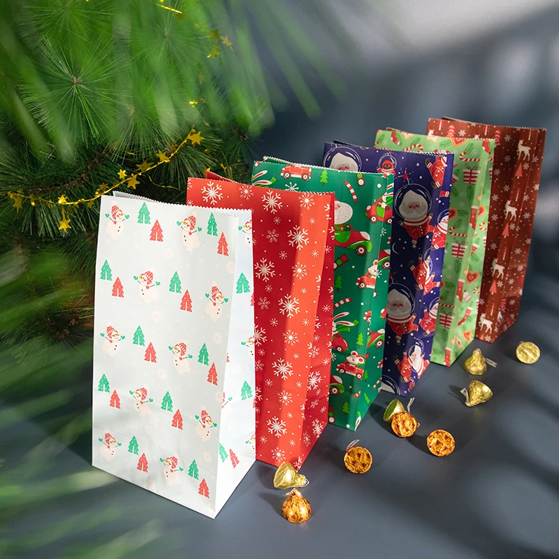 24 Sets Weihnachts-Geschenktüten aus Papier mit Aufklebern, Weihnachtsmann, Weihnachtsparty-Geschenktüten, Adventskalender, Leckerli-Tasche, Neujahrsparty-Zubehör – Detail 3