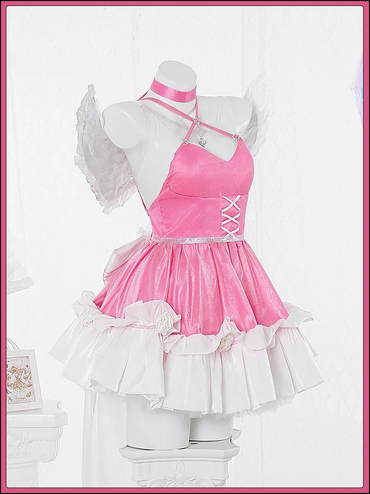 Game Nikke Dorothy Anniversary Skin Cosplay Costume Halloween Outfits Women Suit Pink Lovely Dress Wing Wig 100cm