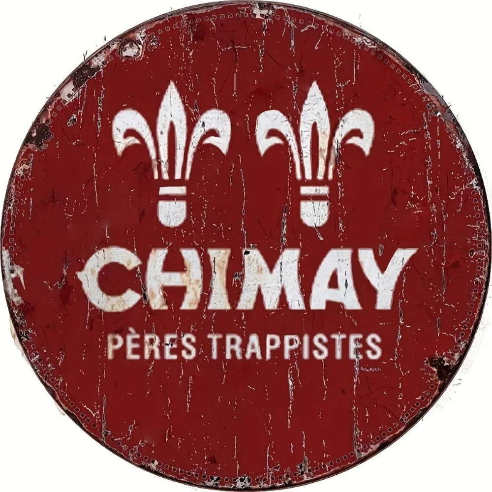 Vintage Peres Trappistes Chimay Belgian Beer Aluminum Sign - Round Rustic Pub Decor, Man Cave Metal Wall Art, Easy to Hang