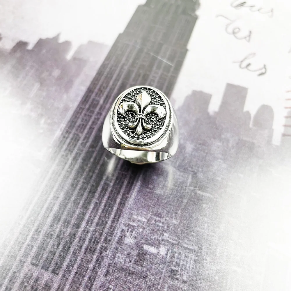 The Signet Ring Fleur-de-lis anillos 925 Sterling Silver Lucky Fashion Jewelry Rebellious Rebel Street Unisex Gift For Women Men