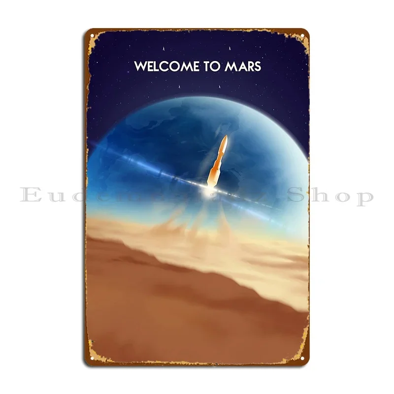 Letrero Metálico de Fantasía con Temática de Misiones a Marte, Naves Espaciales, Galaxias, Planetas y Tierra, con Diseño de Cueva Oxidada y Personajes, para Pared, Cine, Letrero de Hojalata, Póster
