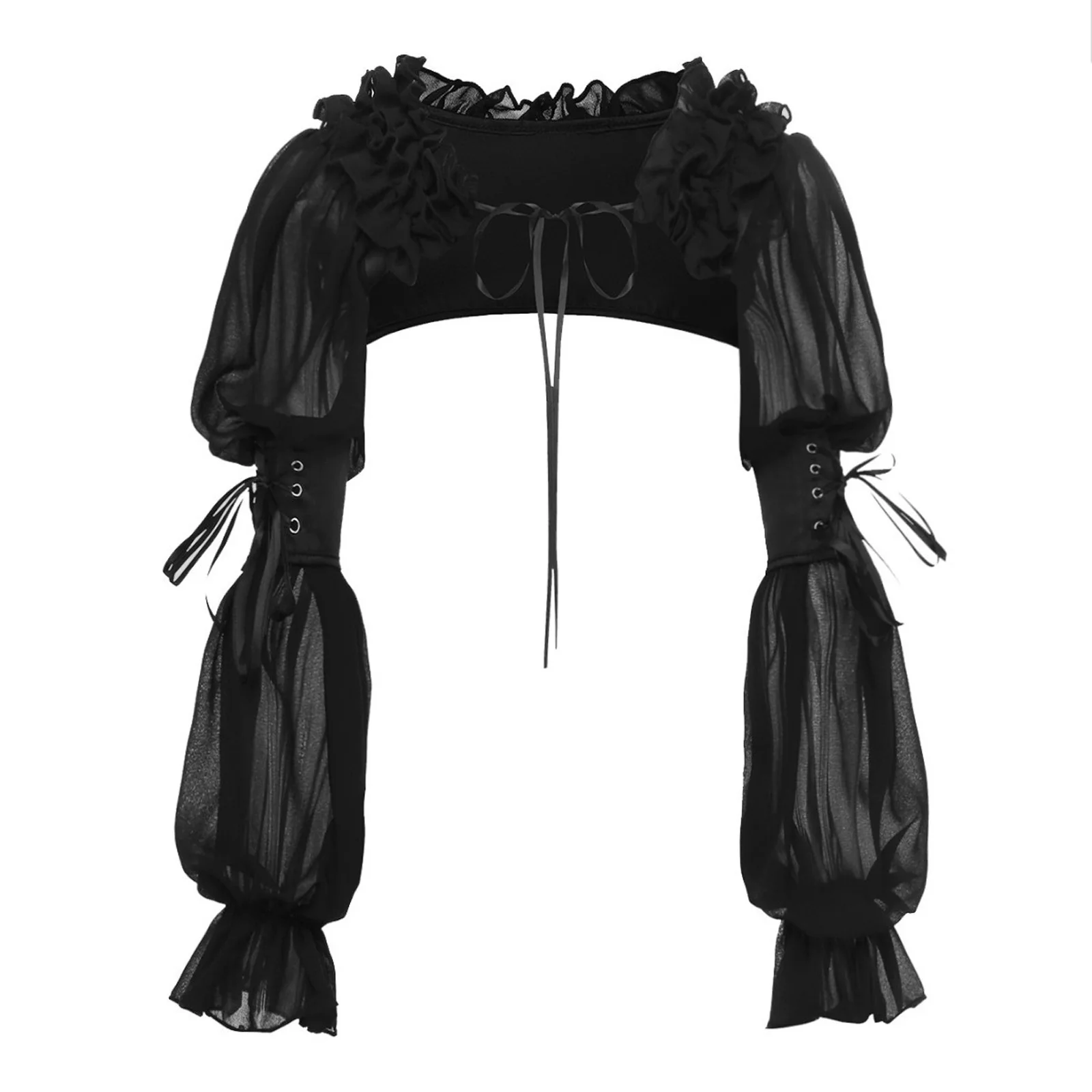 Women Summer Crop Tops Chiffon Lantern-Sleeve Medieval Knight Battle-Robe Shrug Crop Tops for Halloween Carnival Cosplay Costume