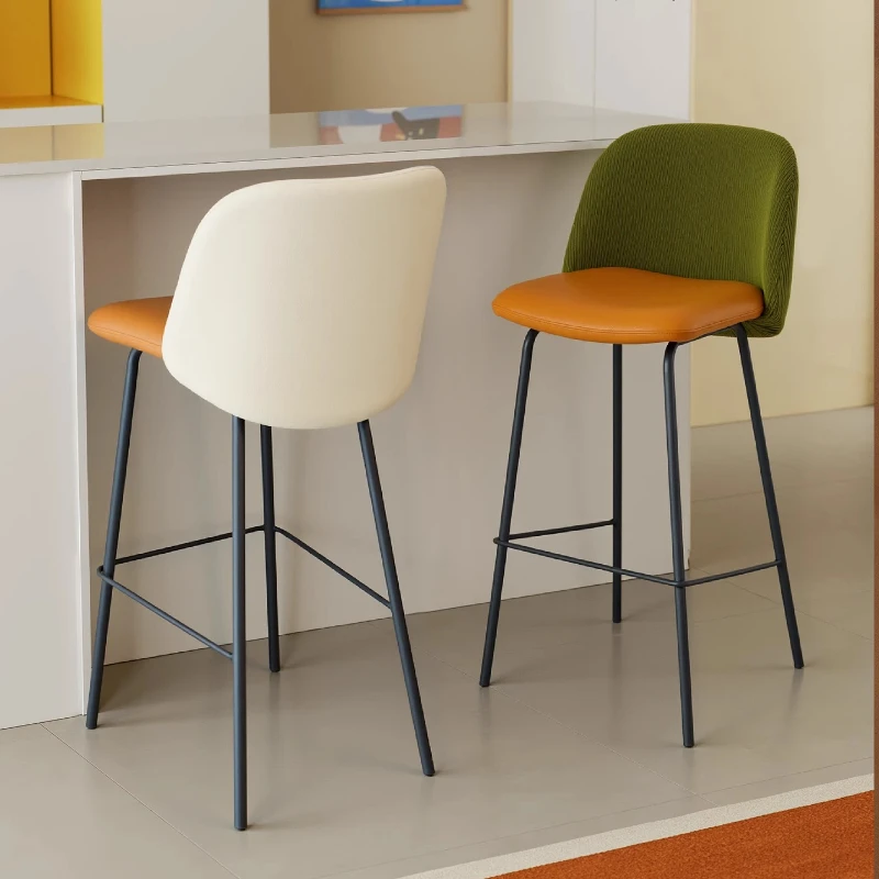 

French Vintage Bar Stool Upholstered Height Foot Chairs with Backrest Designer Kitchen Island Seat Comfortable Counter Stools
