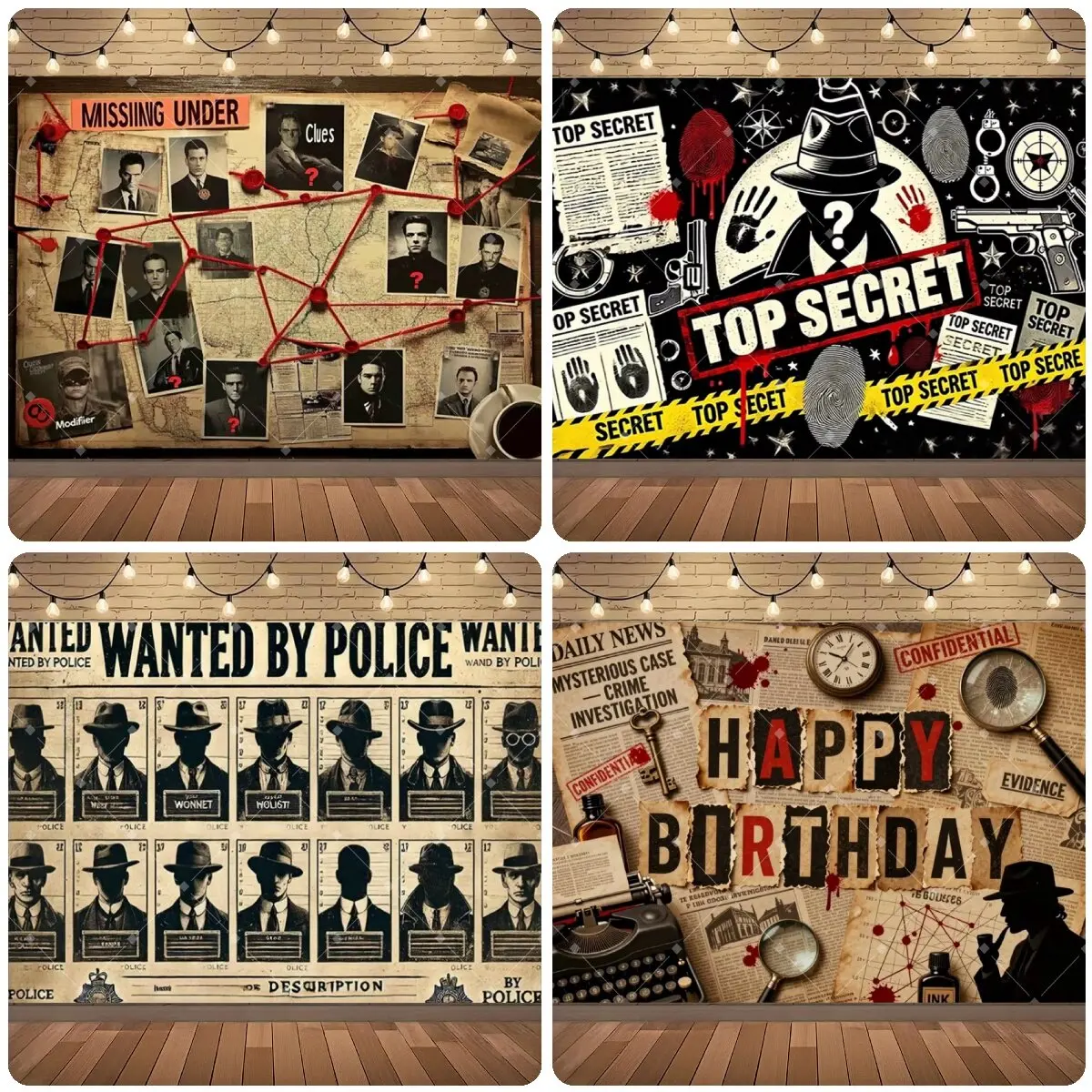Detective Spy Birthday Photography Backdrop Top Secret Wanted Police Crime Theme Photo Background for Kids Birthday Party Decor