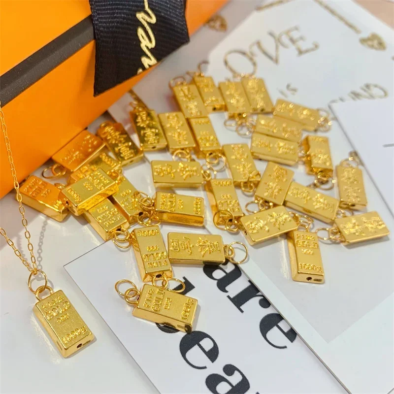 1pcs Pure 24k Yellow Gold Pendant 3D Hard Gold Bar Bullion Sudden Wealth Small Pendant 0.2-0.3g