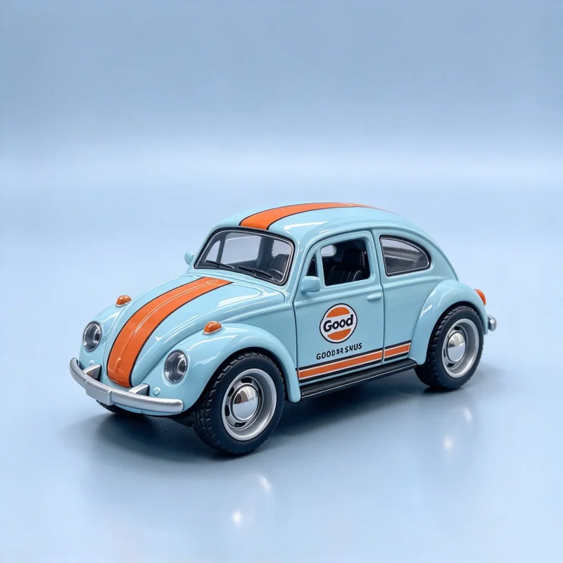 1:36 Retro Bug Shape Alloy Diecast Car Model, Racing Stripe Desktop Collectible Ornament