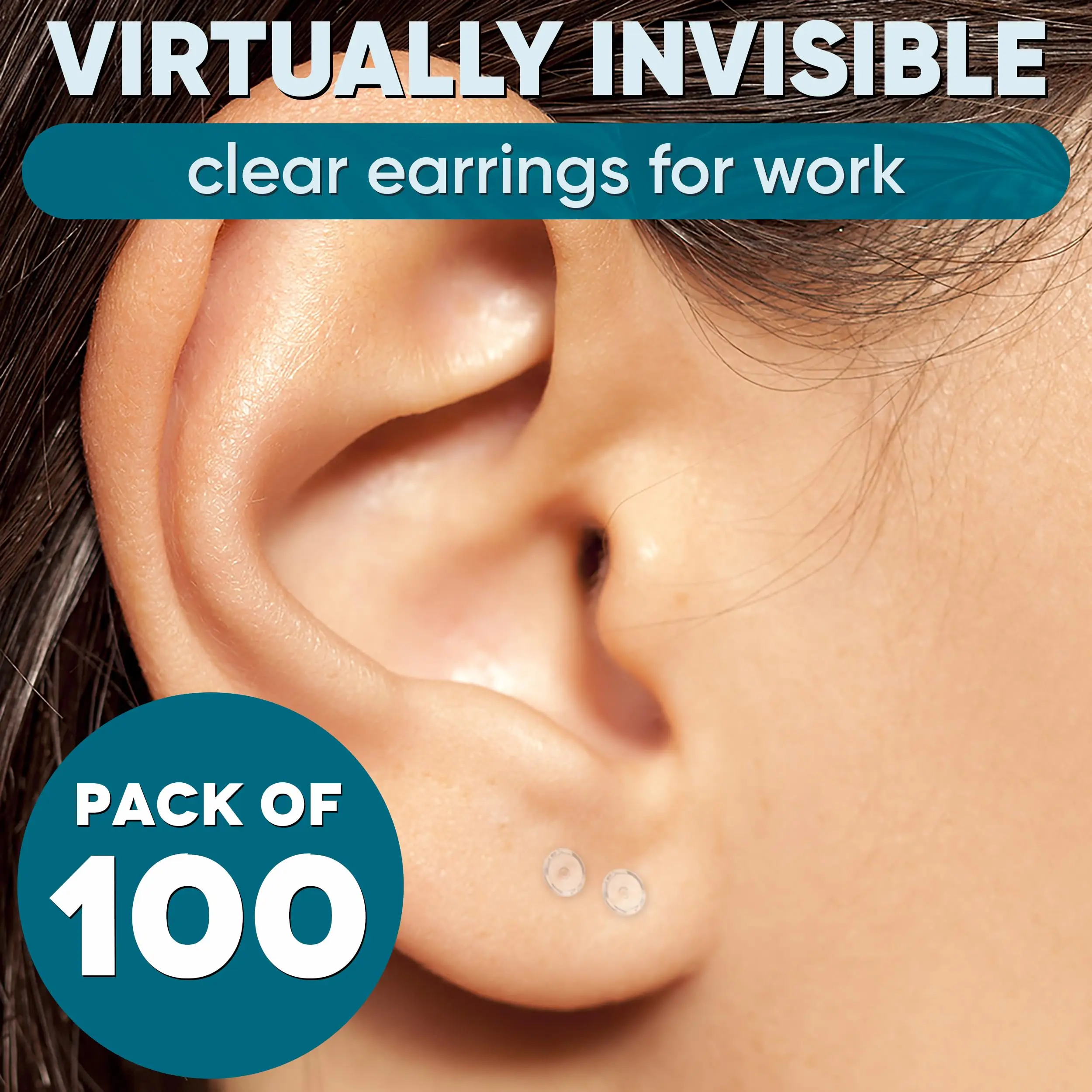 100pcs Clear Plastic Earrings for Sports for Ear Lobes Bioflex Posts Piercing Spacers for Surgery Work Invisible for Women