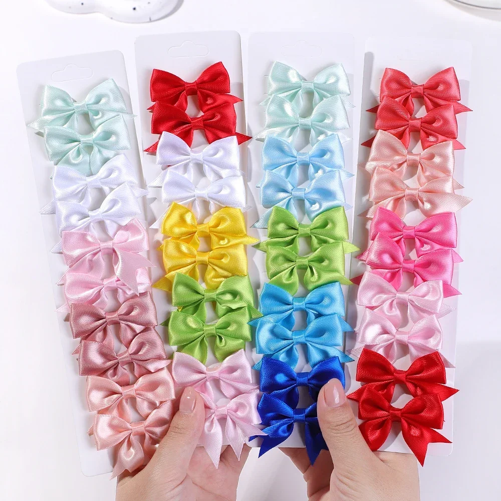 10Pcs/lot New Fashion Bright Satin Bow Hair Clip Girls Tailcoat Bows Hairpins Set Kids Barrette Hairgripes Headwear Accessories