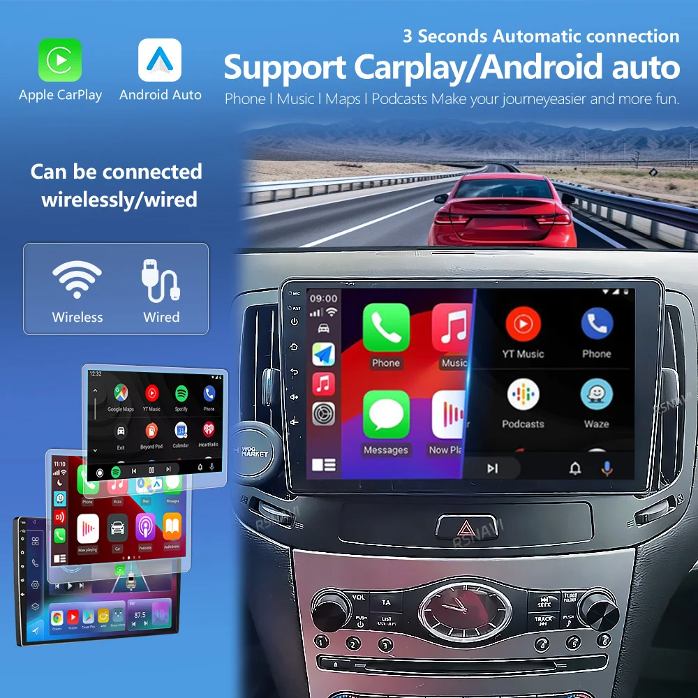 Android 16 Carplay Auto 2K Screen Car Radio BT Multimedia Player For Infiniti G4 G25 G35 G37 2006-2013 2Din Autoradio Stereo 360