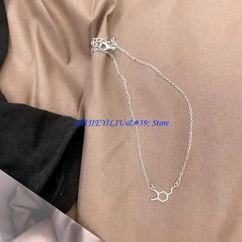 E21F Dopamine Molecule Structure Necklace Adjustable Clavicle Chain Formula Pendant Jewelry Pieces Graduation Gift