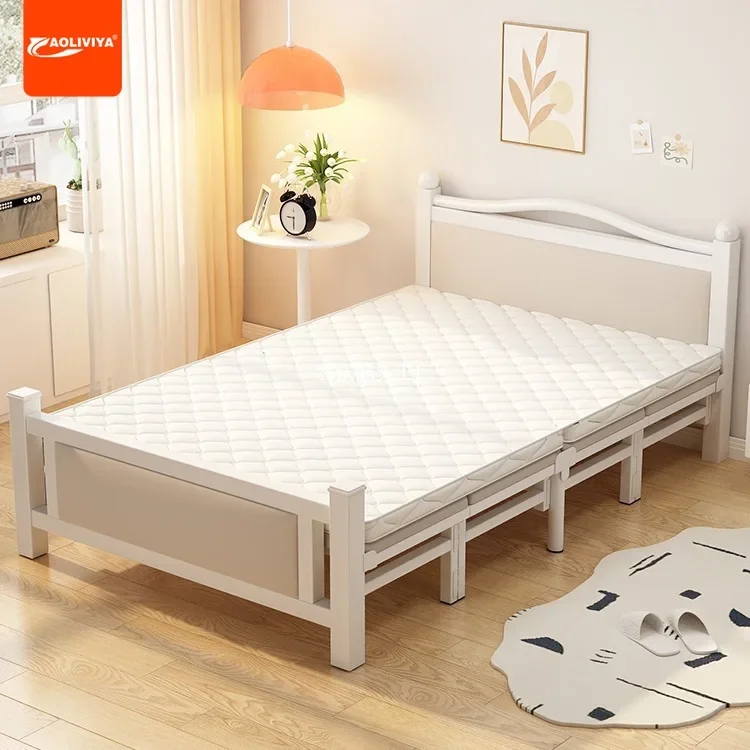 AOLIVIYA Folding Bed Double Bed 1.5 Meters Single 1.2 Meters Household Strong Durable Bed Rental Room Adult Simple Wrought IA2