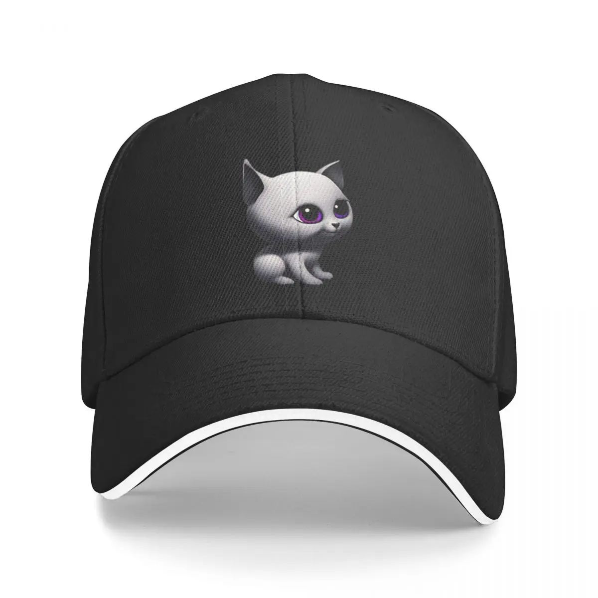 

White Cute Kittten With Purple Eyes baseball cap New dad hat Summer Leisure trucker cap Unisex snapback hats gorras