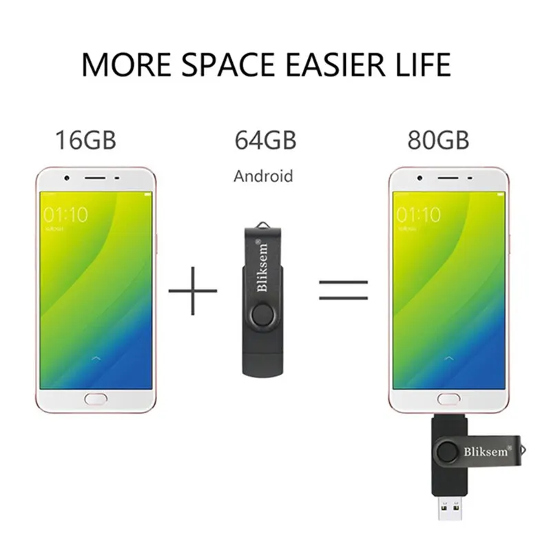 مشغل أقراص فلاش OTG عالي السرعة من Bliksem للكمبيوتر ، هاتف محمول ، قلم معدني صغير ، USB 2.0 ، 32 جيجابايت ، 64 جيجابايت