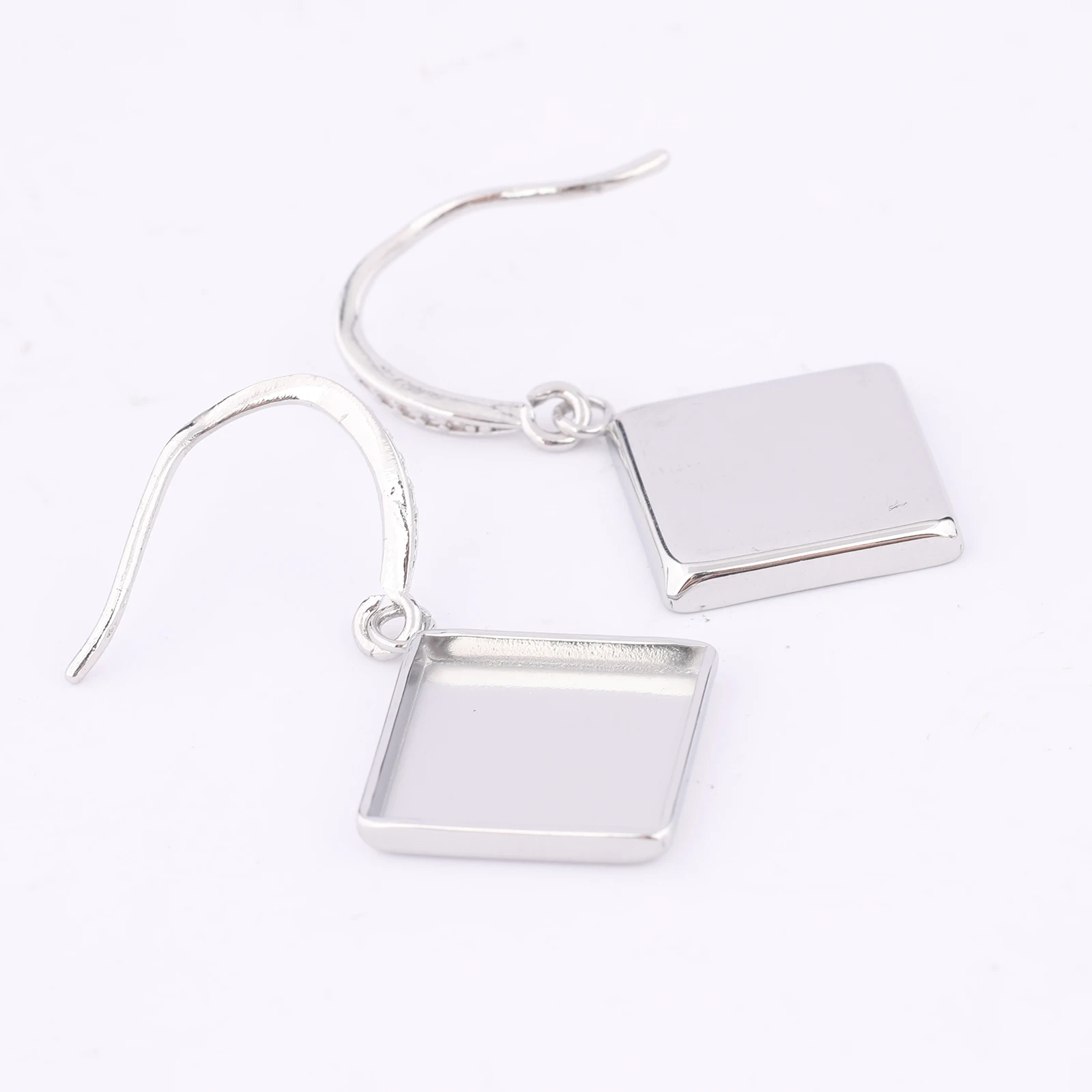 10pcs Zircon Stone Earring Wire Hooks Findings Fit 12mm 15mm Square Cabochon Earring Base Setting Blanks Stainless Steel Diy image 5