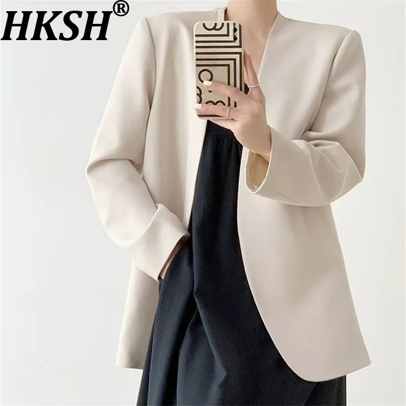 

HKSH Autumn New Women Blazer Solid Color Long Sleeve Simple Style Elegant Fashion High Street Tide Chic Office Lady Coat HK10215