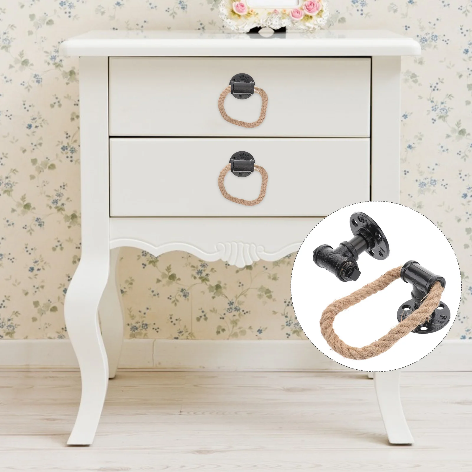 2 قطعة حبل القنب الرجعية مقابض سحب الباب الحديد الأسود التعميم خزانة لخزانة ملابس بأدراج خزانة استبدال الأثاث #4