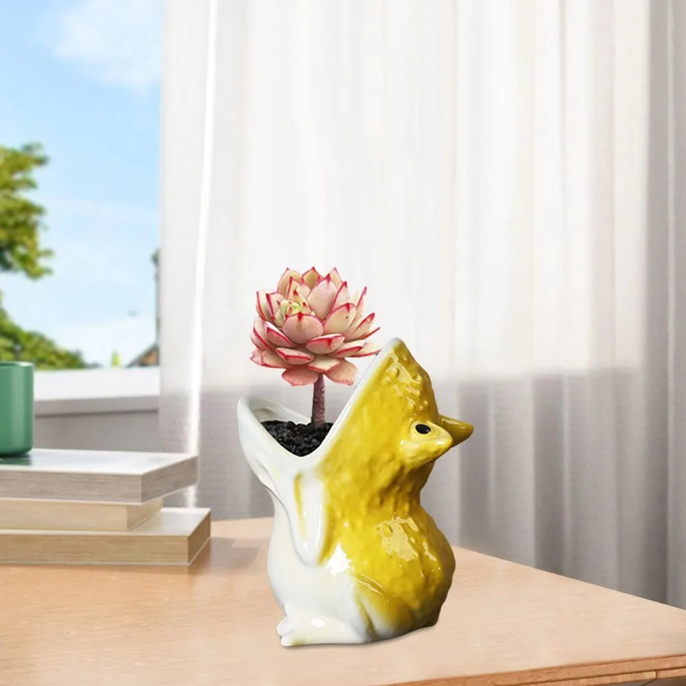 

Funny Cute Animal Succulent Flowerpot Handicraft Decorative Cartoon Flower Vase With Drainage Hole Frog Candlestick Stand Garden