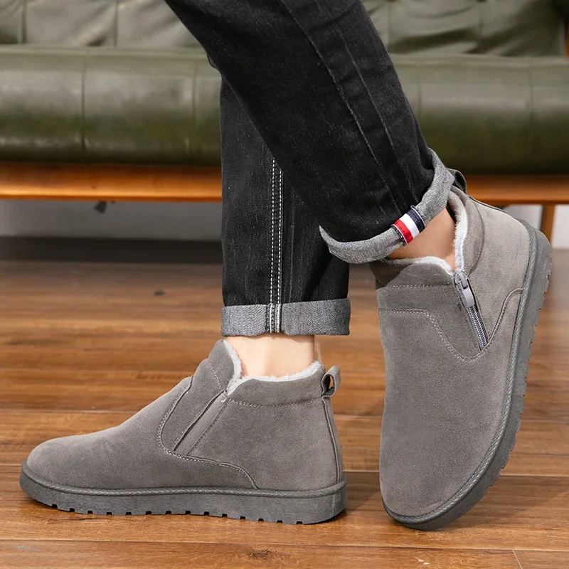 Men's Snow Boots Plush Warm Casual Slip-On Cotton Boots New Winter Non-slip Waterproof Male  Adult Ankle Shoes Bota Masculina