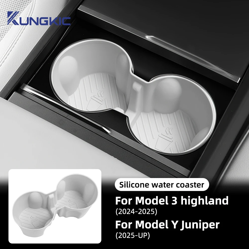 

Для Tesla Model 3 Highland 2024 Model Y Juniper 2025 2026-UP Силиконовый держатель для чашки с водой на центральной консоли Нескользящий коврик для чашки Интерьер