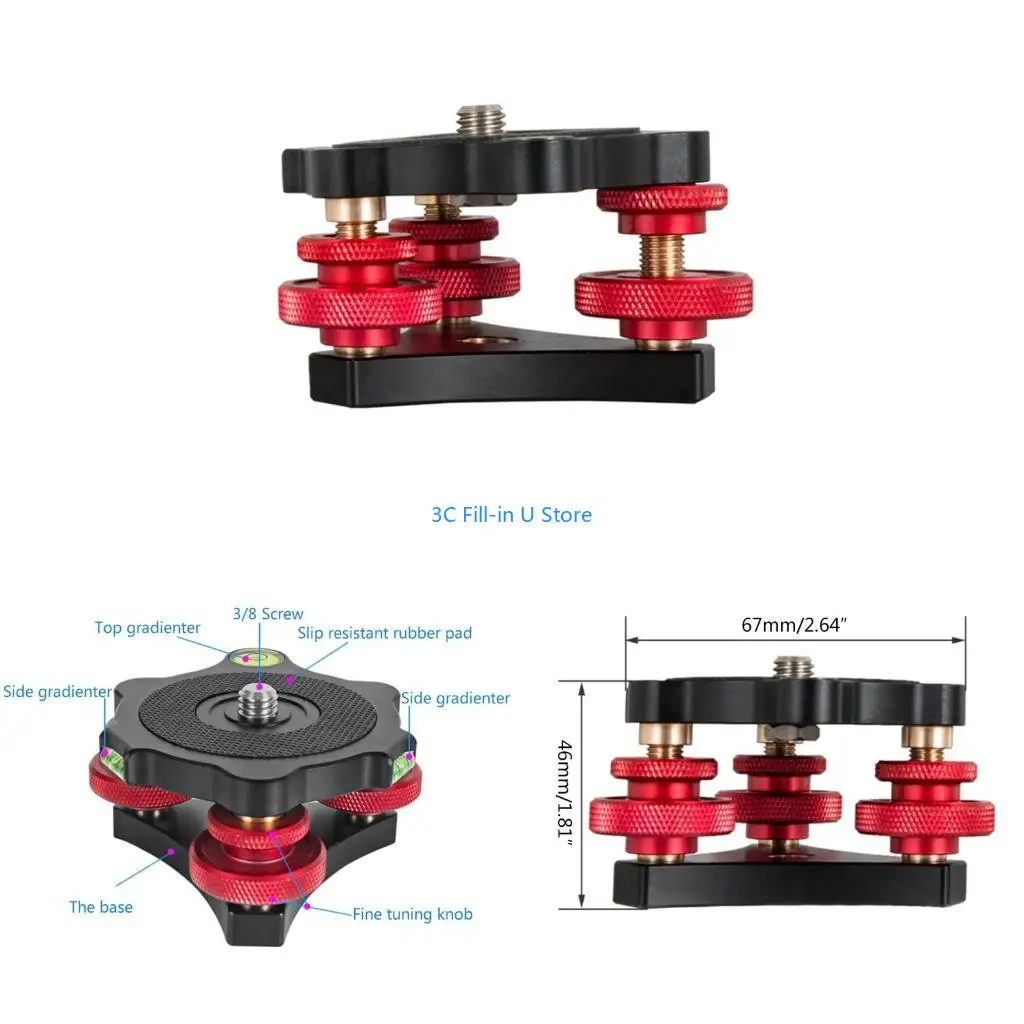 G8TA Tripod Leveling Base with Top & Side Anti-slip Rubber Pad Designed Tri-wheel Leveler for DSLR