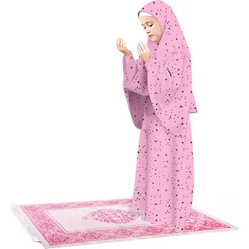 PRAYER DRESS Prayer dress for muslim girls Ramadan Eid MubarLiyavera Pink Female Child PRAYER Gown Seccadeli Star Pattern 954