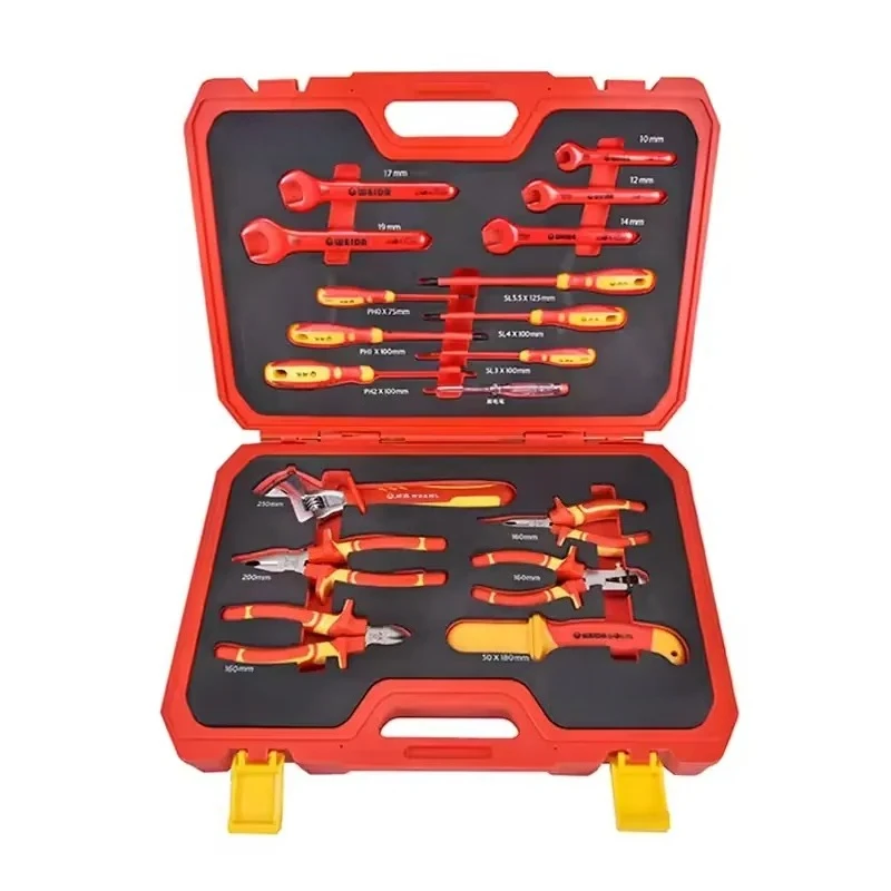 WEIDA 18pcs VDE 1000V Cr-V IEC 60900 Electrician Hand Tools Home DIY Insulated Screwdriver Pliers Tool Set WH07317