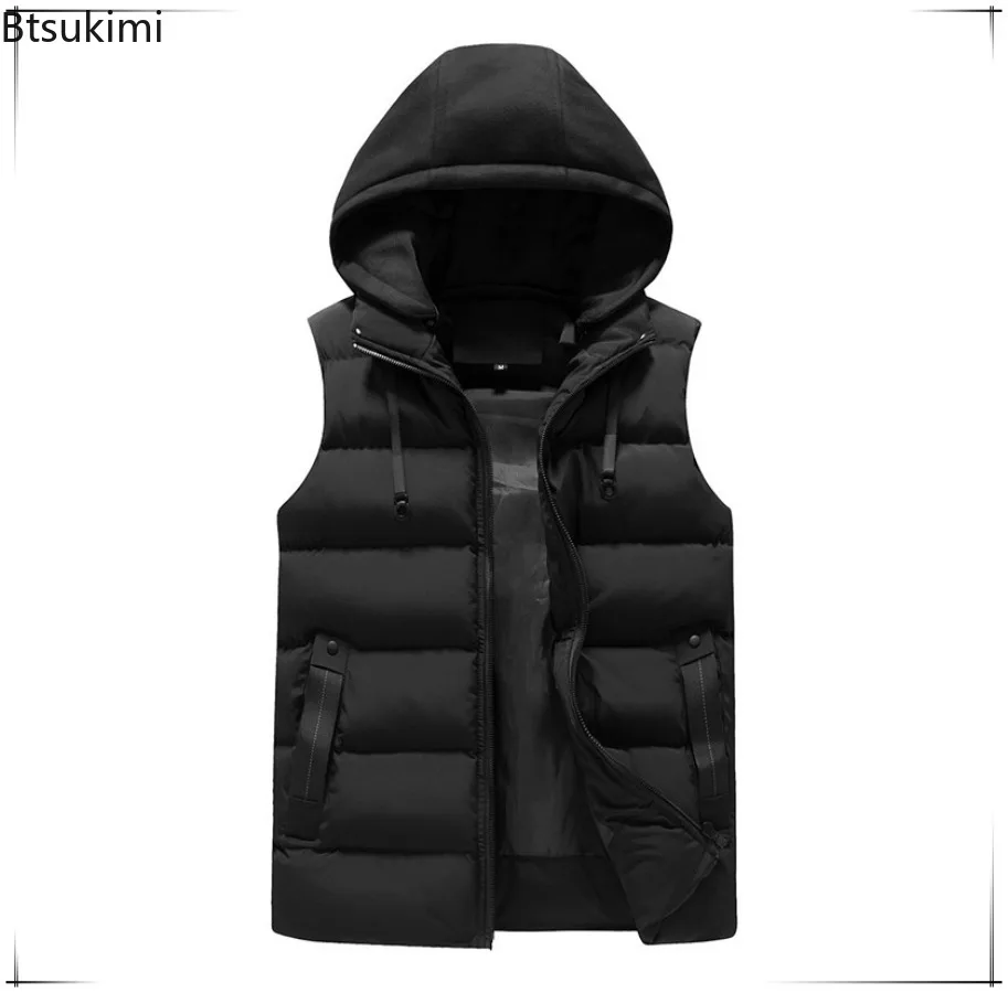

New Men's Casual Warm Hooded Vest Solid Thicken Waistcoat Autumn Winter Waterproof Warm Sleeveless Jackets Outdoor Vest for Men