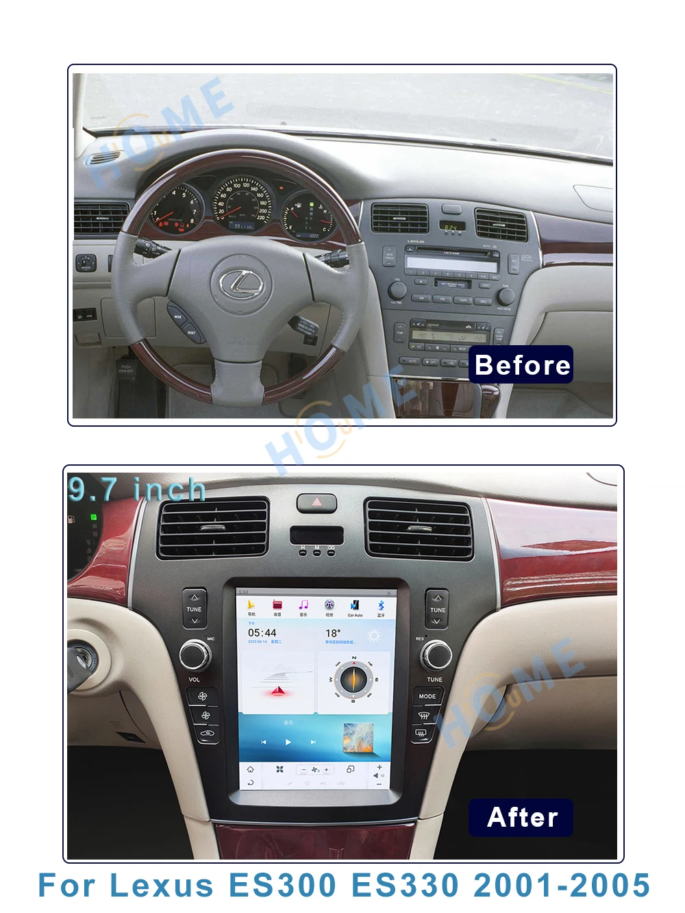 CarPlay Autoradio 9.7 Inch Vertical Screen Qualcomm Android 11 Car Multimedia Player For Lexus ES ES300 2001-2005 GPS Navigation