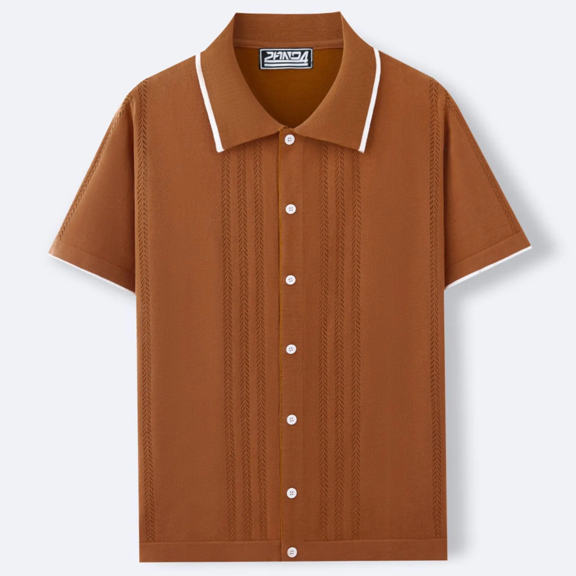 Men's Knitted POLO Shirt Wheat Ear Jacquard Hemming Short Sleeve Business Casual Knitted Cardigan Men's Clothing