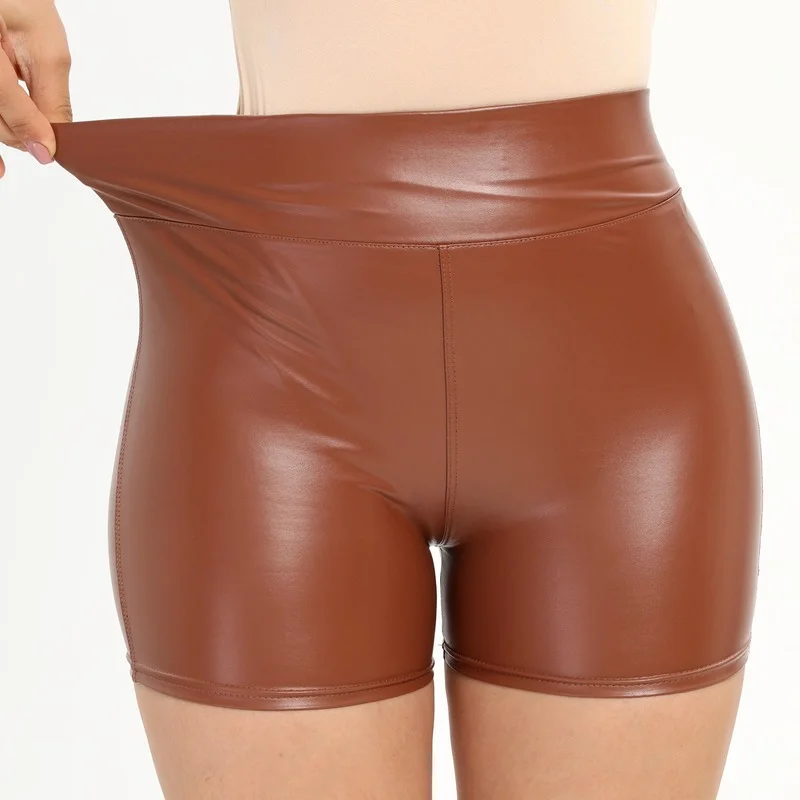 

New HOT Pu Shorts Women Sexy Buttocks Night Club High Waist Elastic Casual Black Brown Color Short Pants Leather Shorts