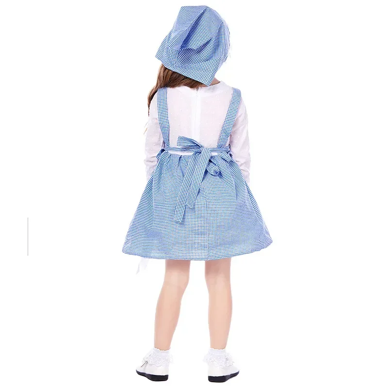 Хлопковый костюм для косплея Алисы с синей решеткой для девочек, костюм горничной в пасторальном стиле, платье для маленькой девочки на ферме, праздничный костюм, фотокостюм