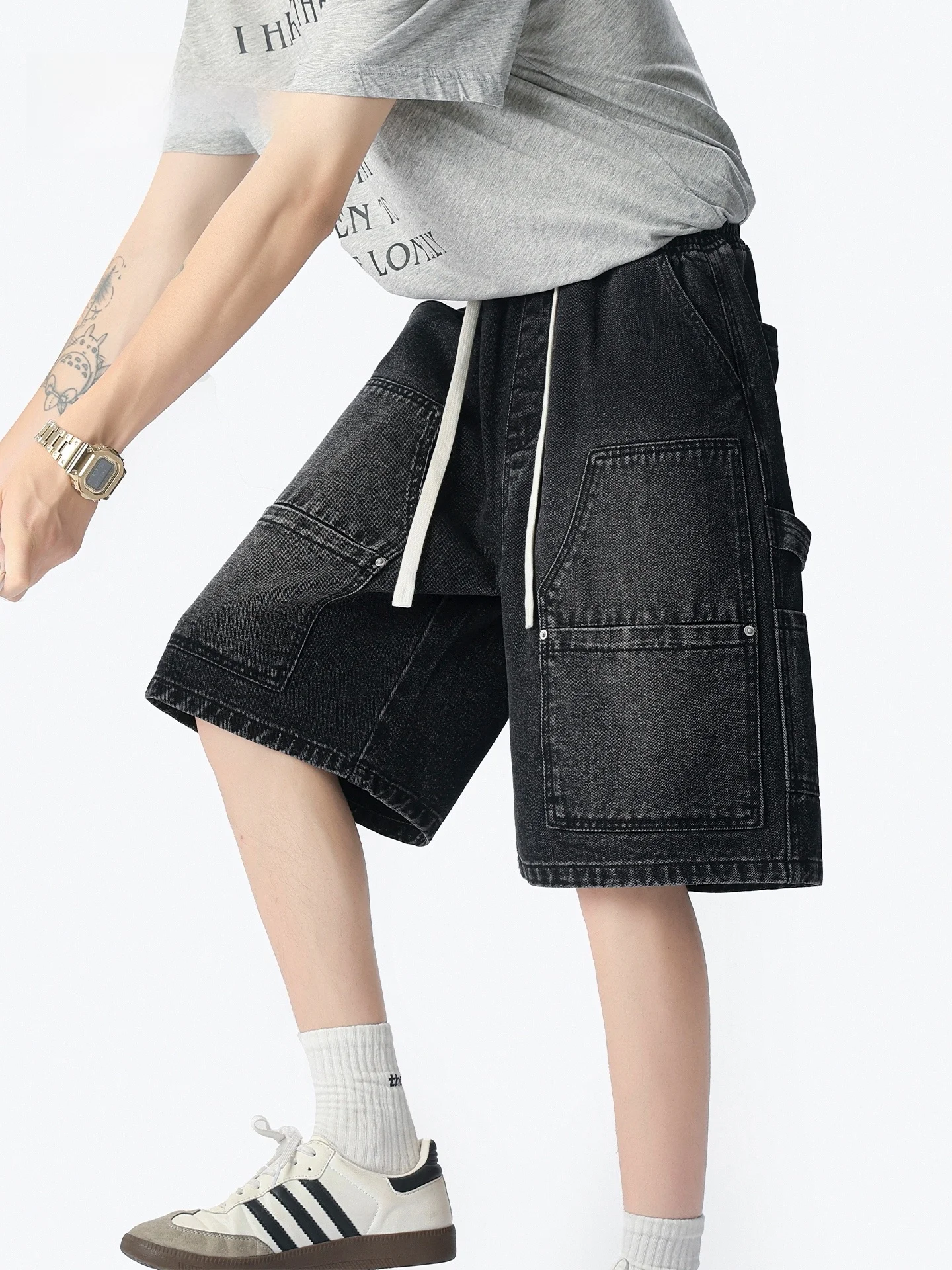 

Мужские летние модные свободные джинсовые брюки с пятью четверками, прямые повседневные брюки в стиле ретро, американские сле, High Street Sle