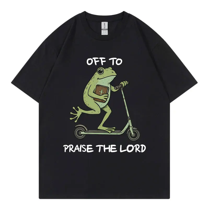 Off To Praise The Lord Funny Frog Graphic T Shirts Men Women Casual Fashion T-shirt Summer Loose Cotton Short Sleeve T-shirts
