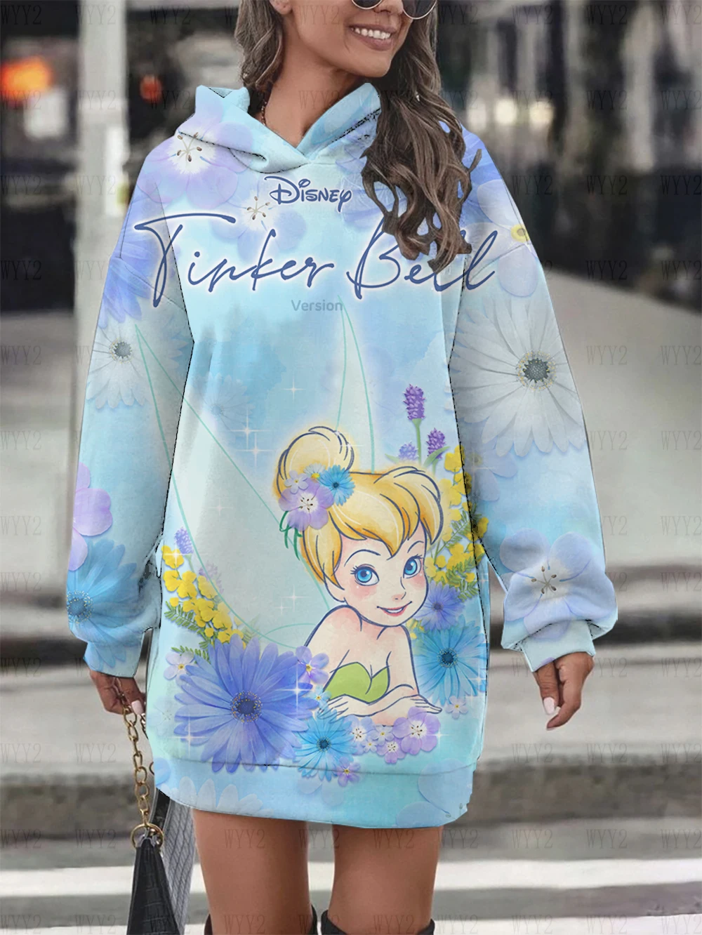 Women\'s Sweater Dress Casual Printing Disney Wonder Fairy Round Neck Hooded Sweater Dress Simple Fashion Ladies Clothing New