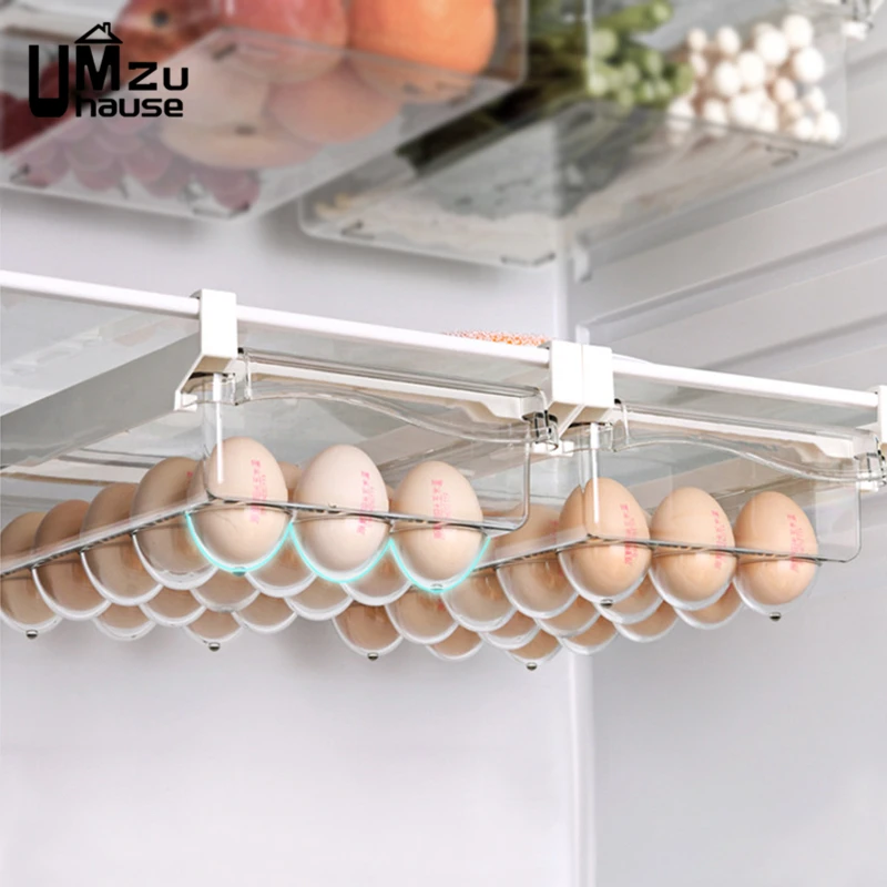 Eggs Drawer Box Fridge Slide Tray Food Storage Case Refrigerator Clear Holder Adjustable Hanging Shelf Kitchen Pantry Organizers