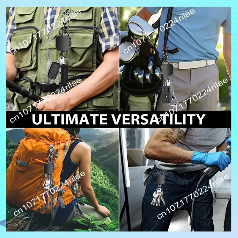 A17Z Keychain Heavy Duty Metal ID Badge Holder Key Reel Carabiner Keychain With Belt Clip