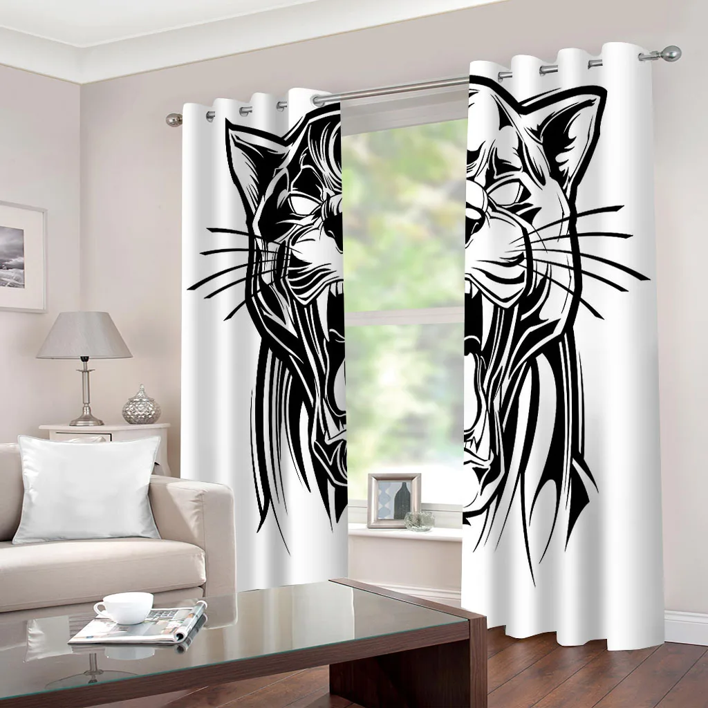 HUANZHUANG Living Room Curtains 2 Pieces Animal Tiger Black And White Luxury Window Curtains In The Kids Bedroom Decoration