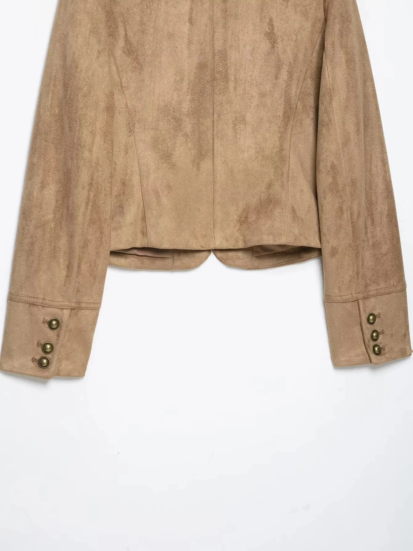 KONDALA Streetwear Vintage Chic Wildleder Khaki Damenjacke mit Knotenknöpfen, Reißverschluss, Langarm, Mode 2026 Herbst-Winter-Jacke – Detail 14