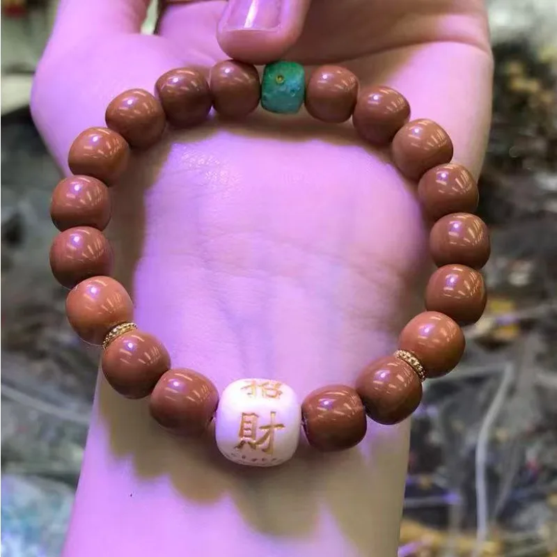 Monkey Head Walnut Straight Cut Barrel Beads Bracelet with Antler, Magnesite, Turquoise – Chinese Prayer Beads, Lucky Gifts