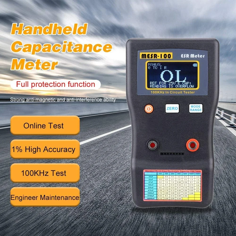 Capacitance Tester, 0.001-100Ω In-Circuit Testing, True 100kHz Sine Wave, For Repair Audio Circuit Boards Tools, ESR Measurement