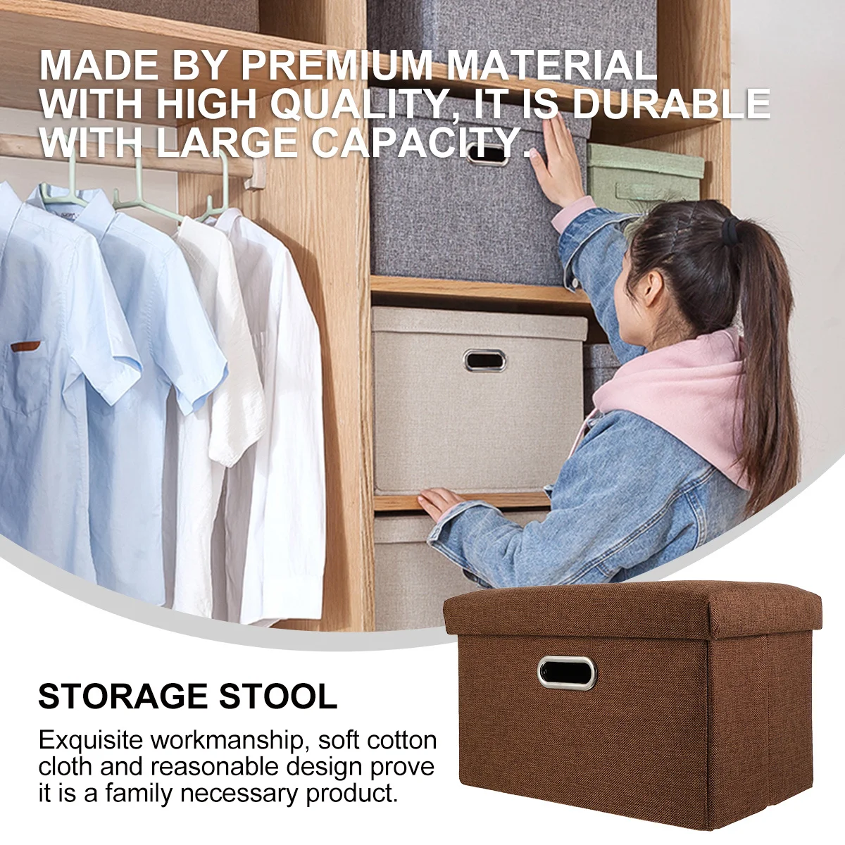 

Simple Stool Box Exquisite Workmanship Cotton Cloth Reasonable Design Perfect for Room Playroom Storage Stool