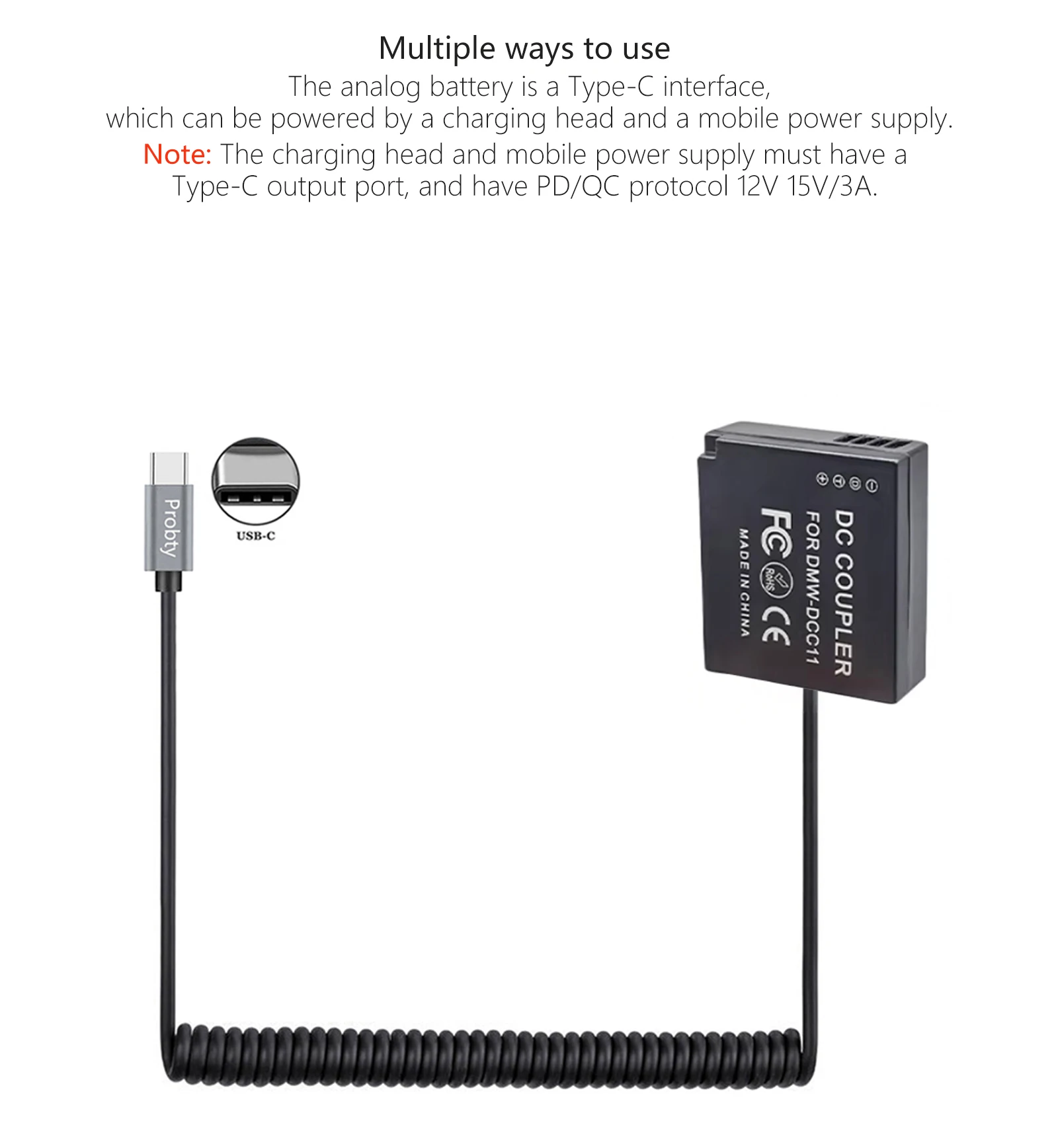 USB-C to DMW-DCC11 Dummy Battery For Panasonic Lumix GX7 GX85 GX9 TX1 TX2 GF3 GF5 GF6 ZS100 ZS200 TZ110 ZS80 G100 Cameras view 4