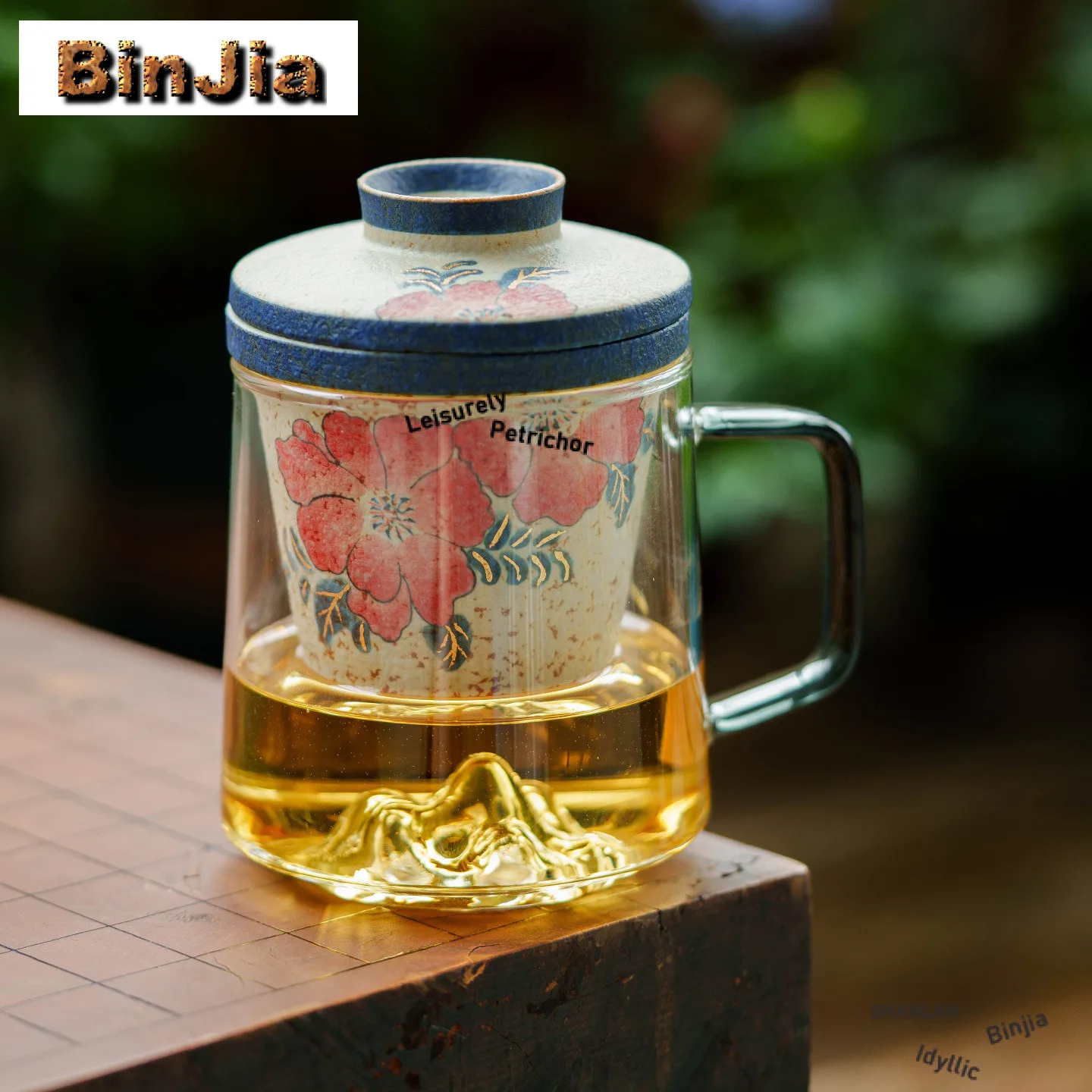 

450ml Hand Painted Camellia Filter Tea Separator Cup Creative Tea Mug With Infuser Household Tea Brewing Office Water Cup Gift