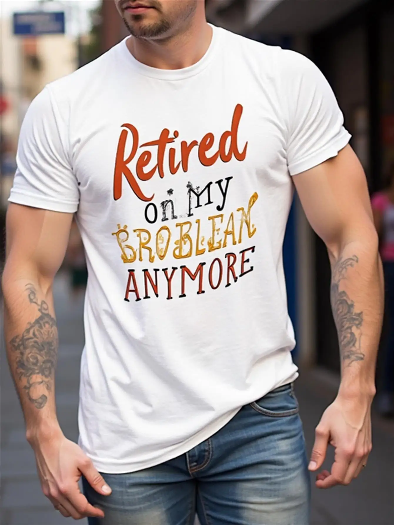 

T-Shirt Says, "Retired, Not My Problem Anymore. Bold Orange and Black Font, 100% Cotton, Crew Neck, Casual Short-Sleeve Shirt, Funny Men's Retirement Party Gift, Loose and Comfortable Casual Wear, Machine Washable, Humorous Retirement Apparel with Geometr